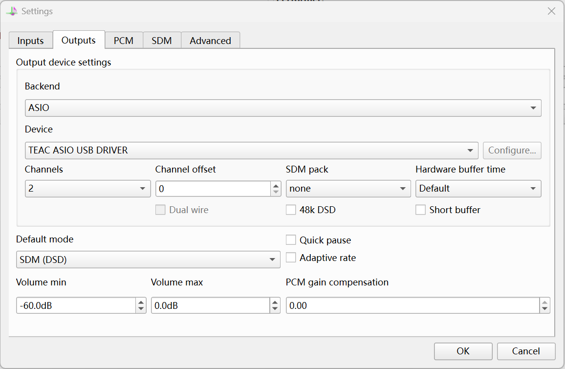 HQPlayer Outputs 设置页