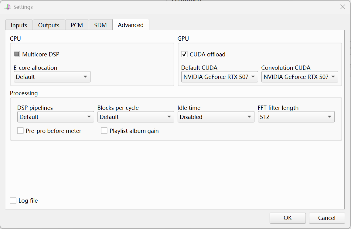 HQPlayer Advanced 设置页